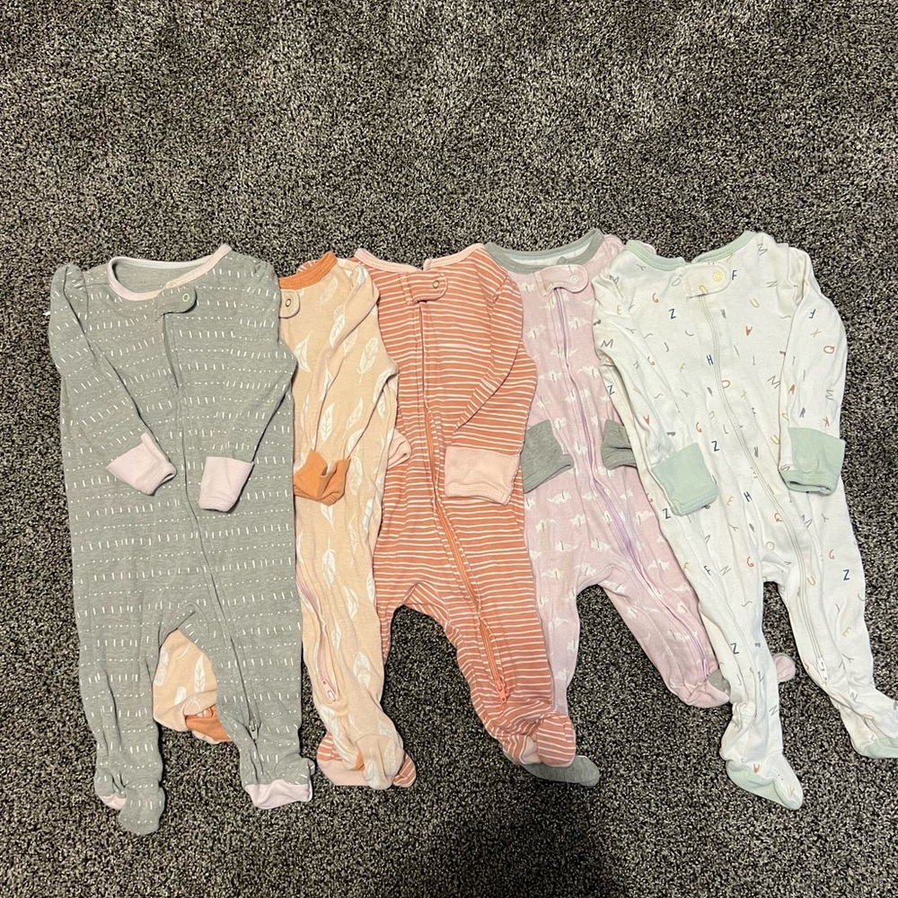 Set of 5, Baby Girl Sleepers